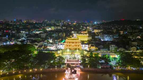 广东潮州古城广济门城楼广济桥夜景航拍延时