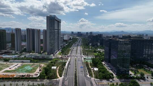 航拍杭州城西道路交通