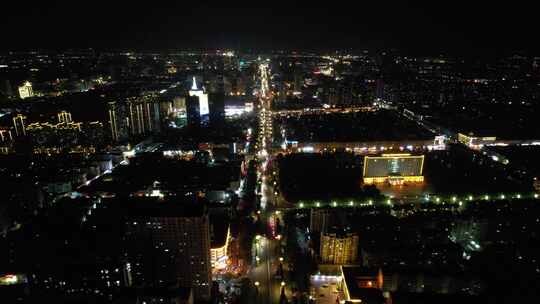 河南商丘城市大景夜景灯光航拍