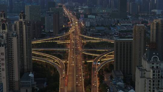 武汉航拍汉口高架桥夜景