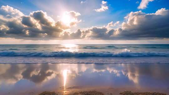 海边阳光云海海浪景观