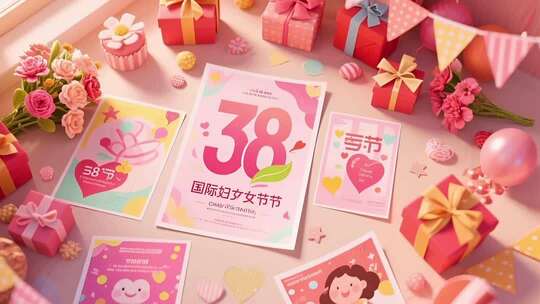 三八节国际妇女节氛围和相关节日物品