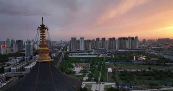 洛阳隋唐遗址博物馆应天门旅游地标晚霞航拍