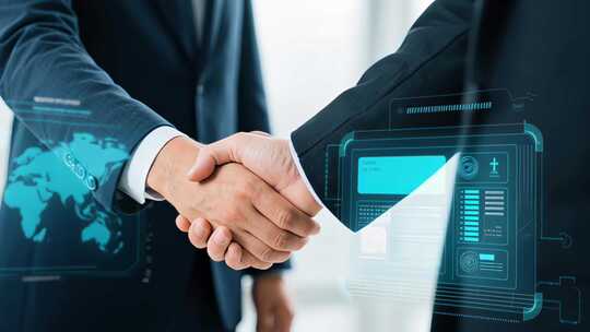商务人士握手合作场景，数字化AI人工智能
