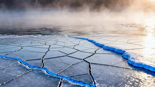 湖面结冰裂纹自然景观