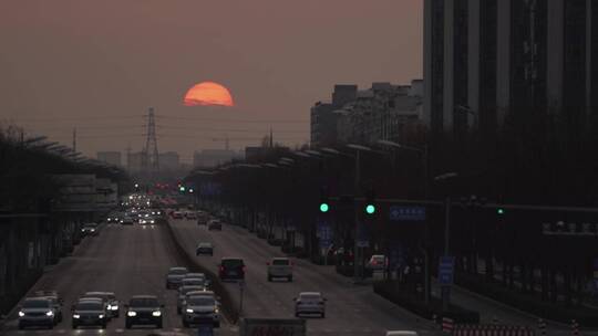 城市落日车流余晖情绪空镜