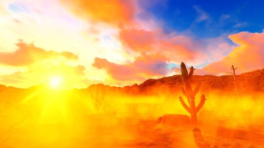 沙漠戈壁荒漠沙尘暴-夕阳朝阳