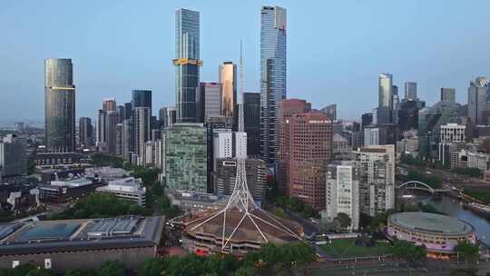 城市航拍澳大利亚墨尔本市中心地标摩天大楼