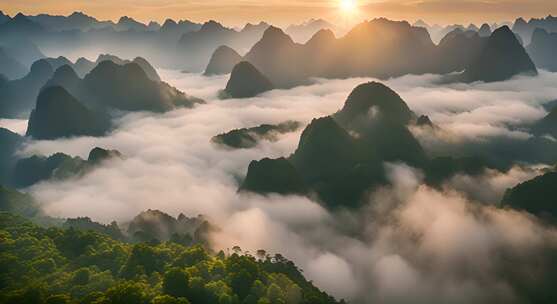 桂林山水合集山峰云海群山云雾缭绕自然风景