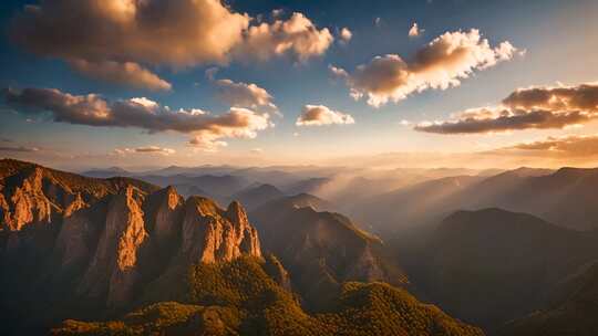 壮丽山脉日出全景