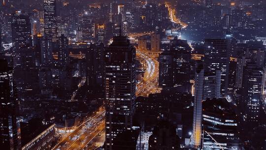 上海静安区南北高架夜景