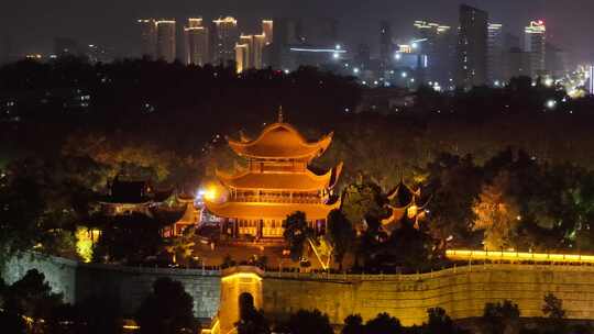 湖南岳阳楼夜景航拍