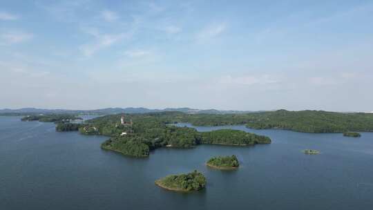 航拍湖北武汉黄陂区木兰湖景区