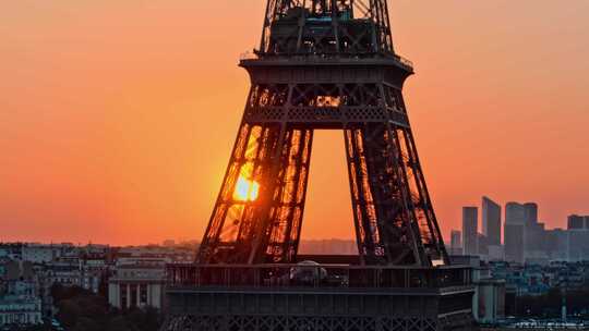 城市航拍法国巴黎埃菲尔铁塔日落晚霞天际线