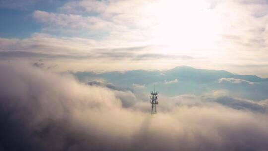 铁塔信号发射基站5G通讯高山穿云上电力网视频素材模板下载