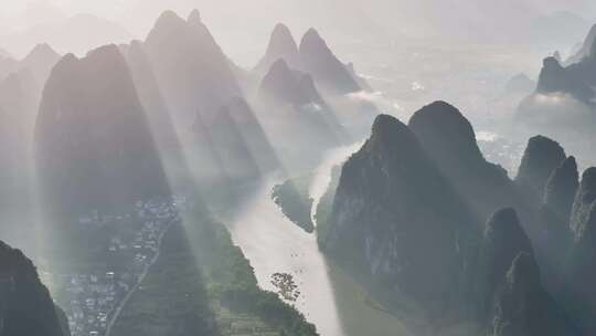 桂林山水大美中国山川江河日出航拍美丽景色