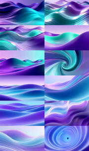 超现实紫青渐变波纹蠕动漩涡动画背景合集高清在线视频素材下载