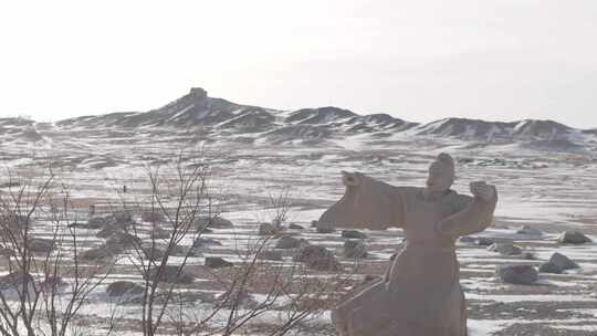 敦煌阳关冬季雪景航拍D-log