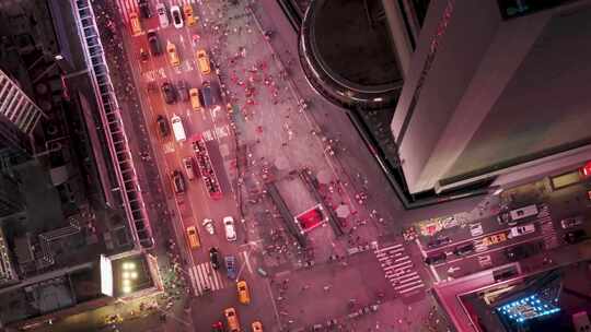 城市航拍纽约时代广场城市街景汽车交通行人