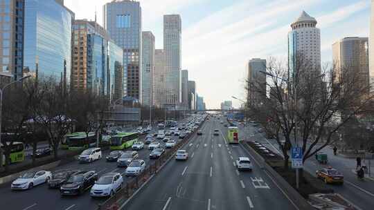 航拍飞越北京国贸CBD建国路延时摄影