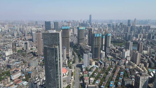 武汉汉口城市风光高楼建筑金融中心航拍