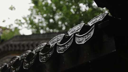 中式屋檐下雨中国传统建筑东方禅意雨天雨滴