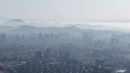 上饶城市清晨迷雾平流层航拍