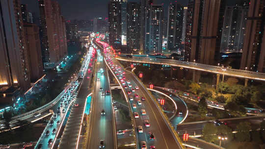 城市高架桥夜景航拍车水马龙