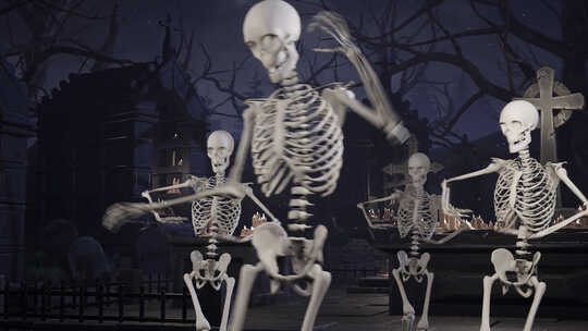 骷髅在墓地上跳舞视频素材模板下载