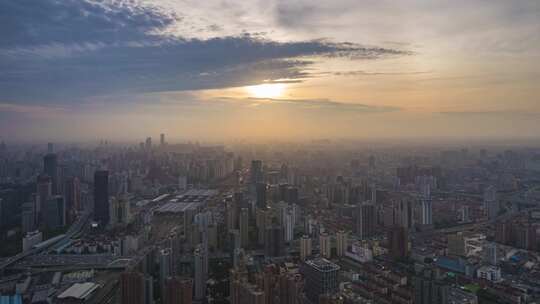 上海城市蓝天白云航拍延时4K