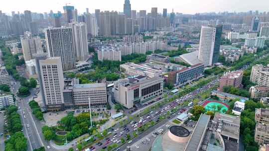 湖北武汉东湖城市风景风光航拍车流交通听涛