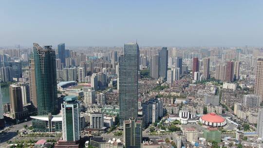 航拍武汉城市风光汉口金融中心