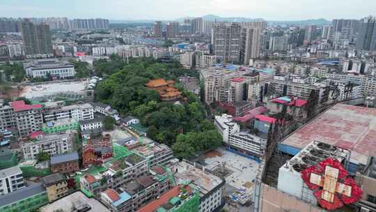 航拍衡阳回雁峰景区雁峰烟雨雁峰寺