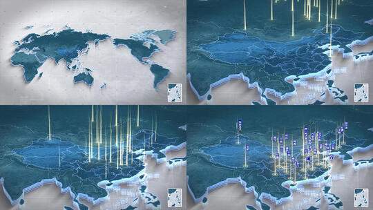 中国地图分布区位展示AE模板高清AE视频素材下载