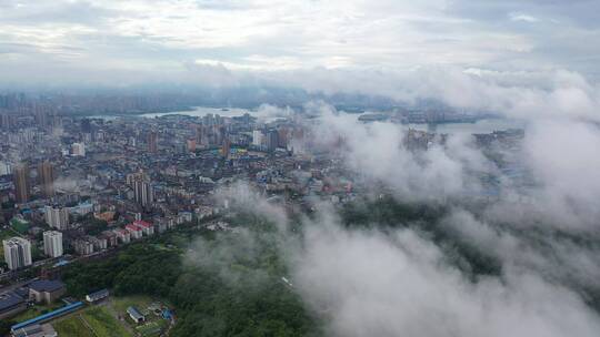 航拍鄂州西山风景区云海云雾中武昌楼