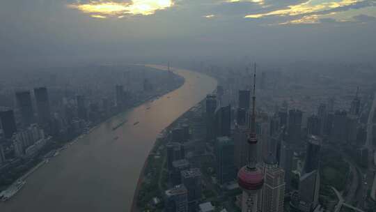 航拍上海·陆家嘴·日出天际线