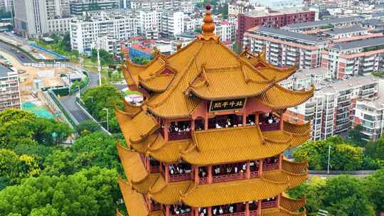 武汉黄鹤楼航拍湖北武昌区地标建筑城市风景