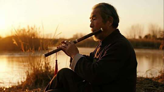 重阳节老人吹箫传统乐器演奏视频