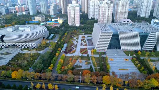 航拍山西博物院山西地质博物馆太原市图书馆视频素材模板下载