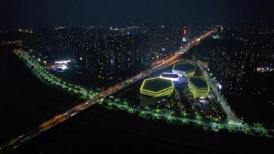 湖南省衡阳市文化馆夜景航拍4k