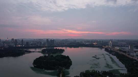 江苏南京夕阳晚霞夜幕降临夜景灯光航拍