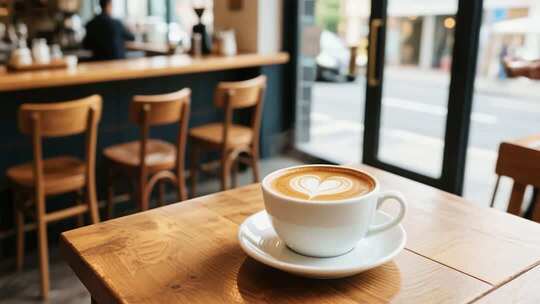 咖啡馆环境与拉花特写组合