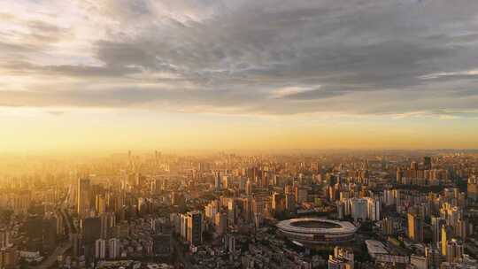 长沙航拍日出 湘江边日出大气金色朝阳