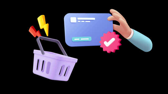 3d购物袋网上购物信用卡安全概念4K视频素材模板下载