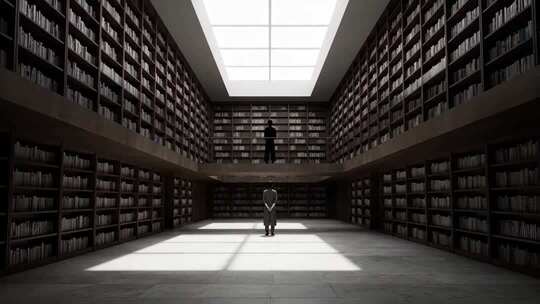 图书馆内人物站立场景素材