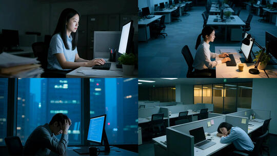 办公室深夜加班工作场景