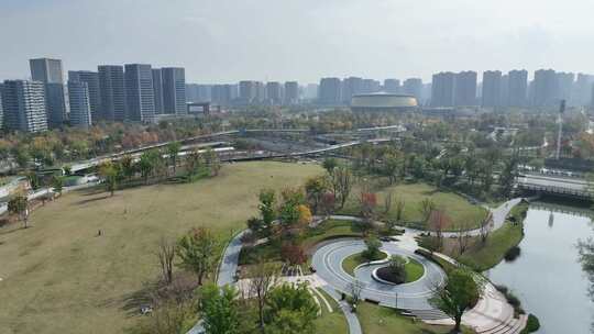 城市公园绿地鸟瞰全景