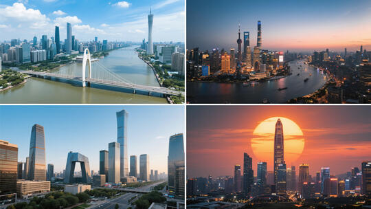 现代城市航拍日出延时景观一线城市北上广深