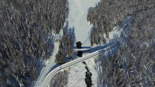 新疆北疆阿勒泰喀纳斯冬季雪景童话世界航拍