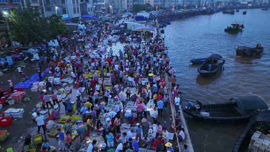 4k湛江江洪天光鱼市渔港码头卸鱼海鲜分拣